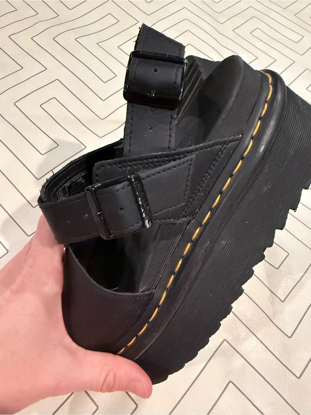 Dr. Martens Black Leather SoftWair Stacked Sandals - Picture 8 of 14